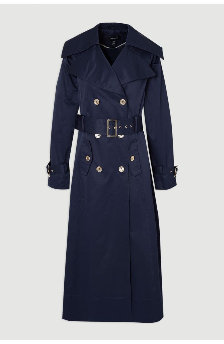 Karen Millen Cotton Sheen Belted Classic Trench Coat, Alternate, color, Navy