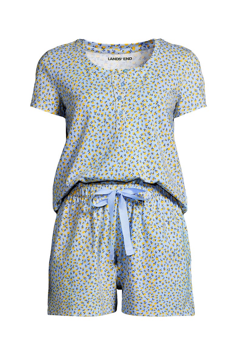 Knit 2 Piece Pajama Set - Short Sleeve Top and Shorts, Alternate, color, Misty Blue Floral