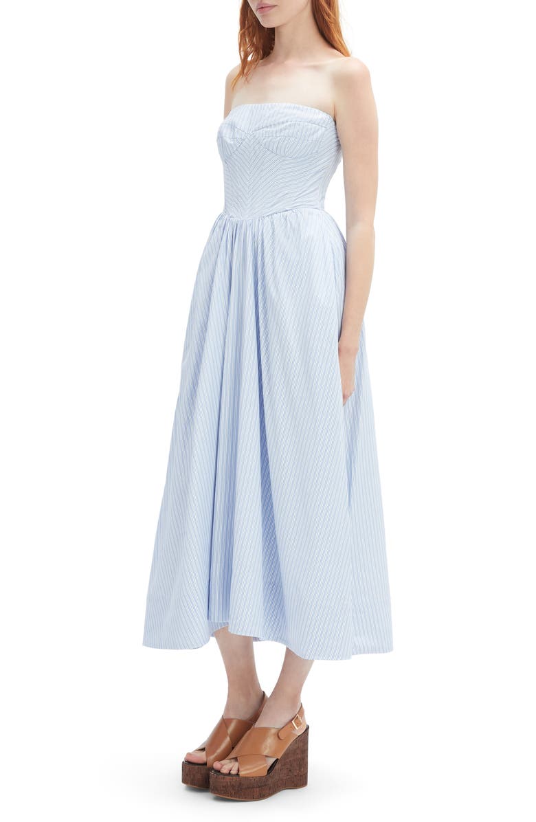 Bardot Lola Stripe Strapless Corset Midi Dress, Alternate, color, Blue Stripe