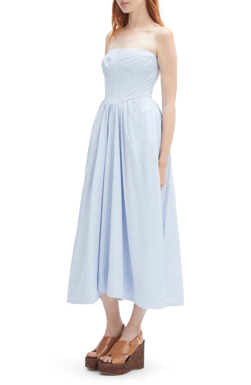 Bardot Lola Stripe Strapless Corset Midi Dress In Blue