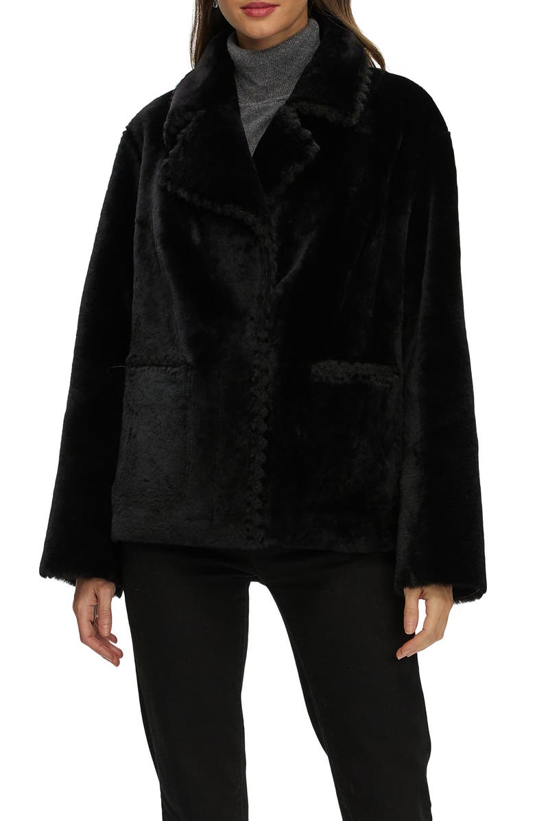 GORSKI Reversible Genuine Shearling Jacket with Embroidered Trim, Main, color, Black/Black