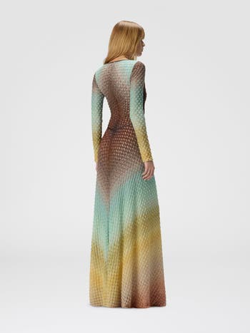 Flared Dégradé Long Dress With V-neck