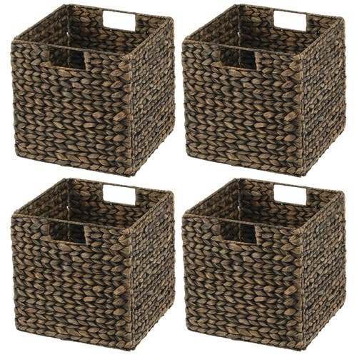 Mdesign Woven Hyacinth Kitchen Basket Organizer With Handles In Black