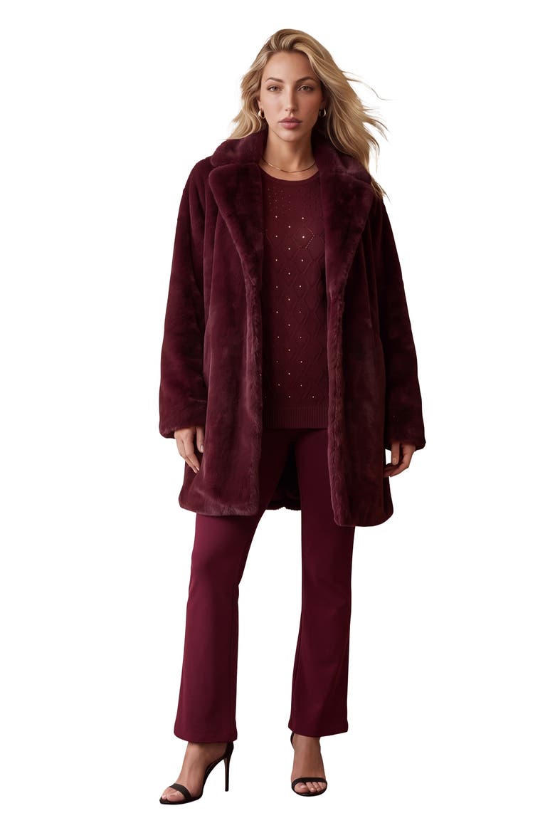 Plus Size Mid Length Luxe Faux Fur Coat (plus), Main, color, MERLOT