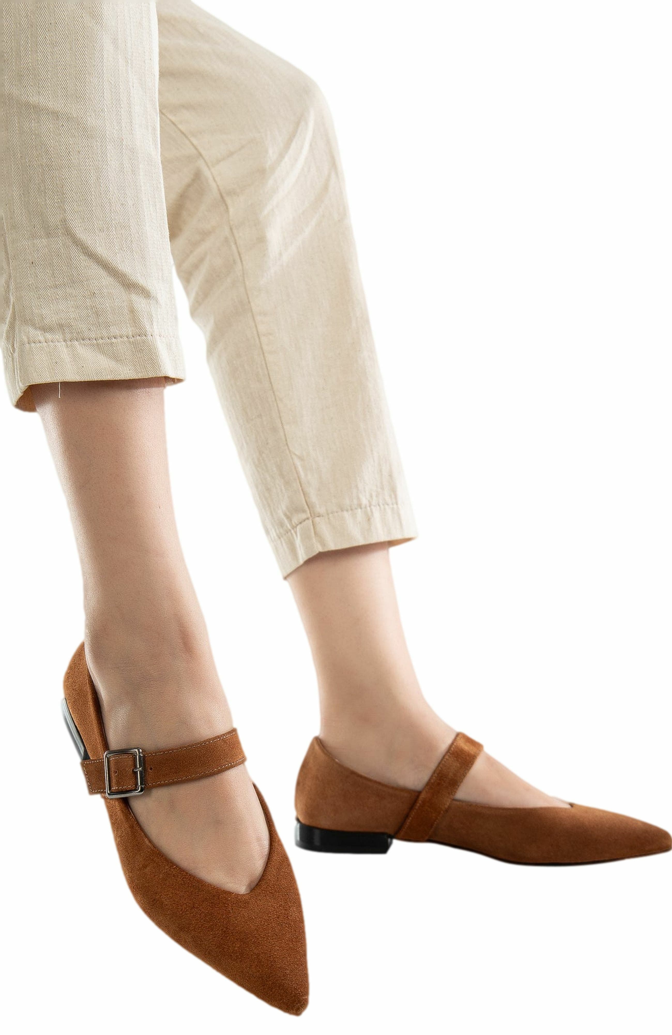 Willow Leather Mary Jane Flats, Alternate, color, Cognac Suede Leather