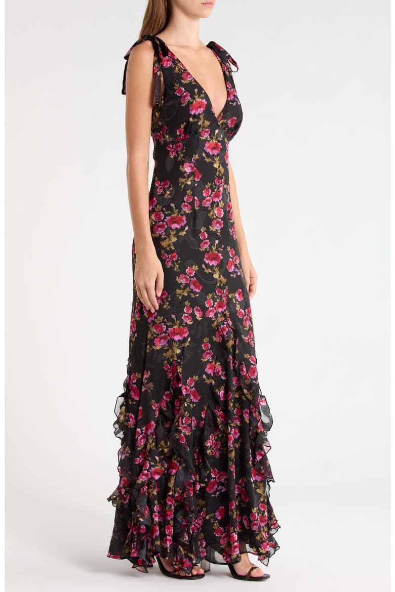 Tinsley Tie Strap Ruffle Dress, Alternate, color, BLACK FLORAL MULTI