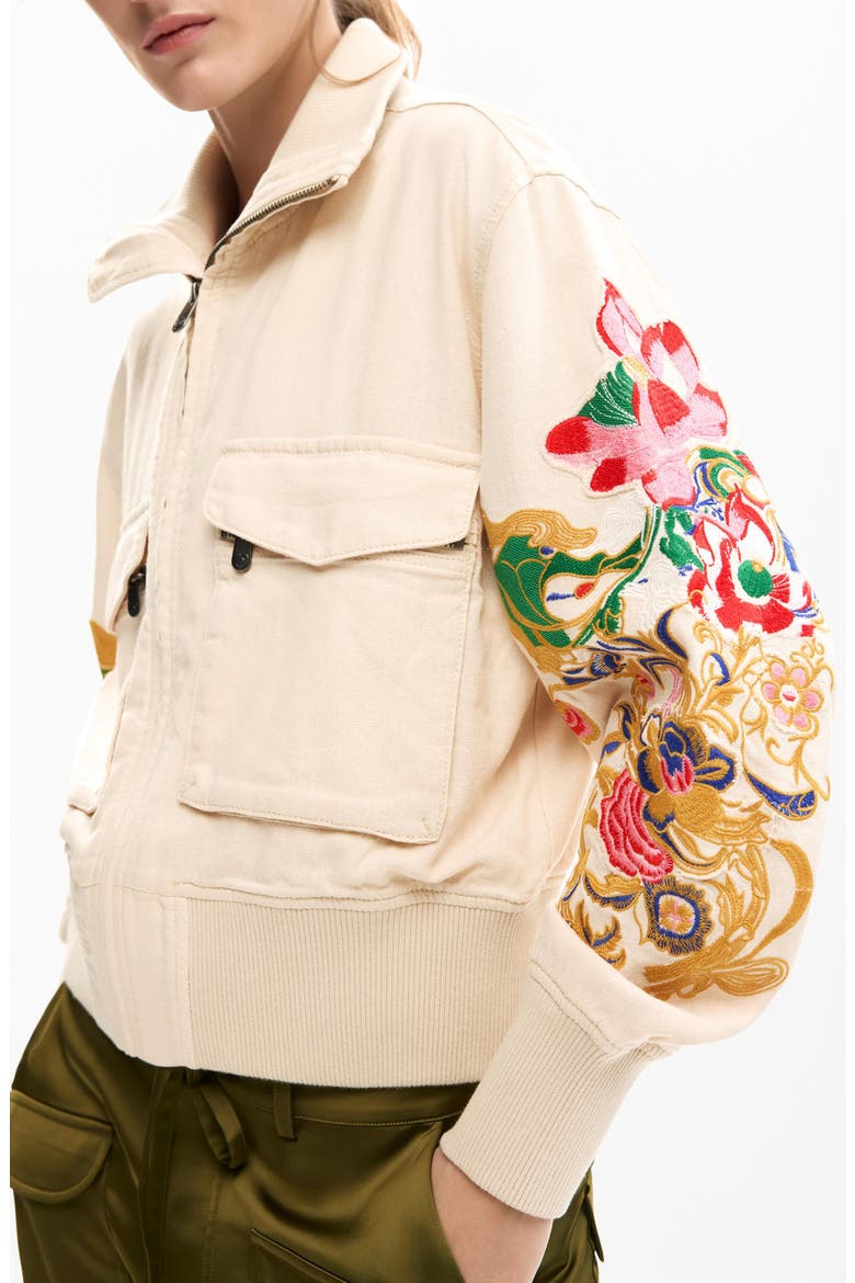 Embroidered Sleeve Detail Jacket, Alternate, color, LIGHT BEIGE