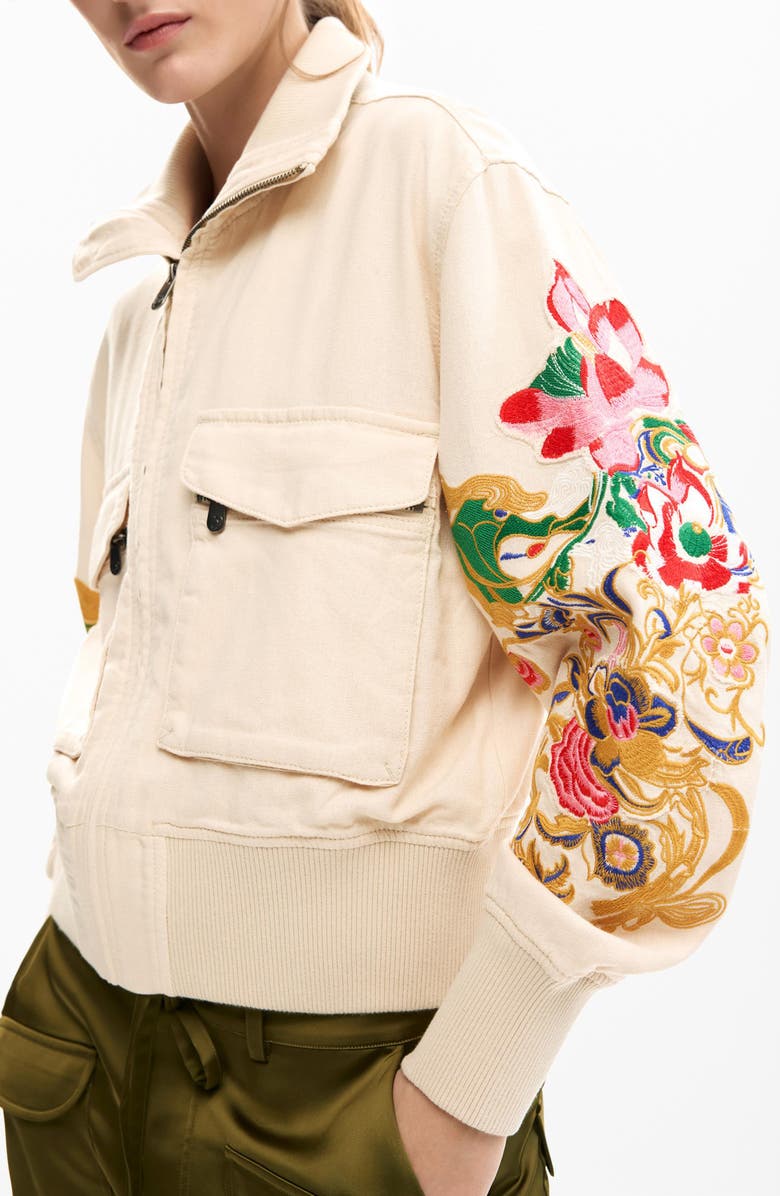 Desigual Embroidered Sleeve Detail Jacket, Alternate, color, Light Beige