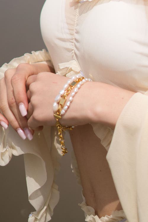 Classicharms Mia Layered Luxe Freshwater Pearl Bracelet In Gold