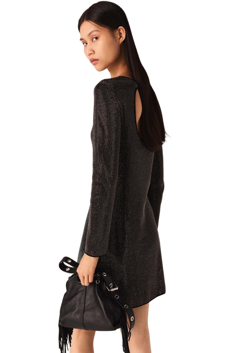 maje Mini rhinestone knit dress, Alternate, color, Black