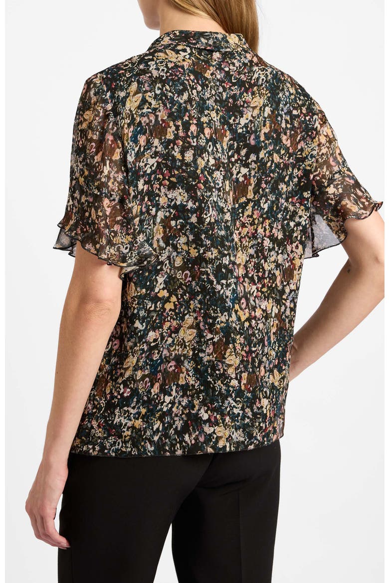 Athena Blouse with Short Flutter-Sleeves in Abstract Floral Print, Alternate, color, Evergreen Multi