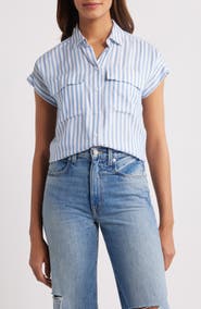 beachlunchlounge Kaiana Stripe Short Sleeve Button-Up Shirt