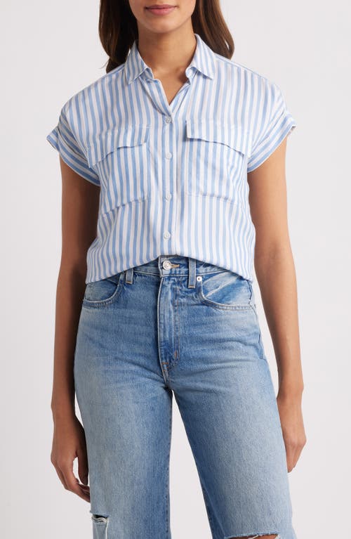 Beachlunchlounge Kaiana Stripe Short Sleeve Button-up Shirt In Blue Poppy