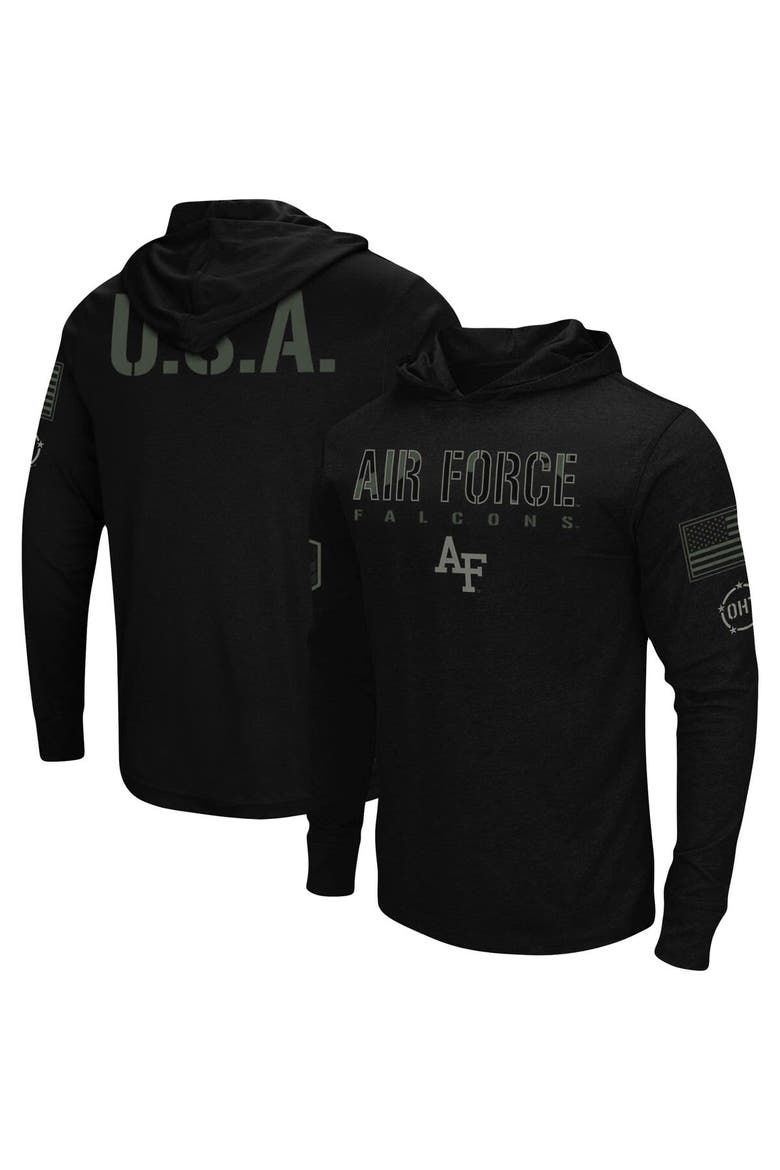 Men's Colosseum Black Air Force Falcons OHT Military Appreciation Hoodie Long Sleeve T-Shirt, Main, color, Black