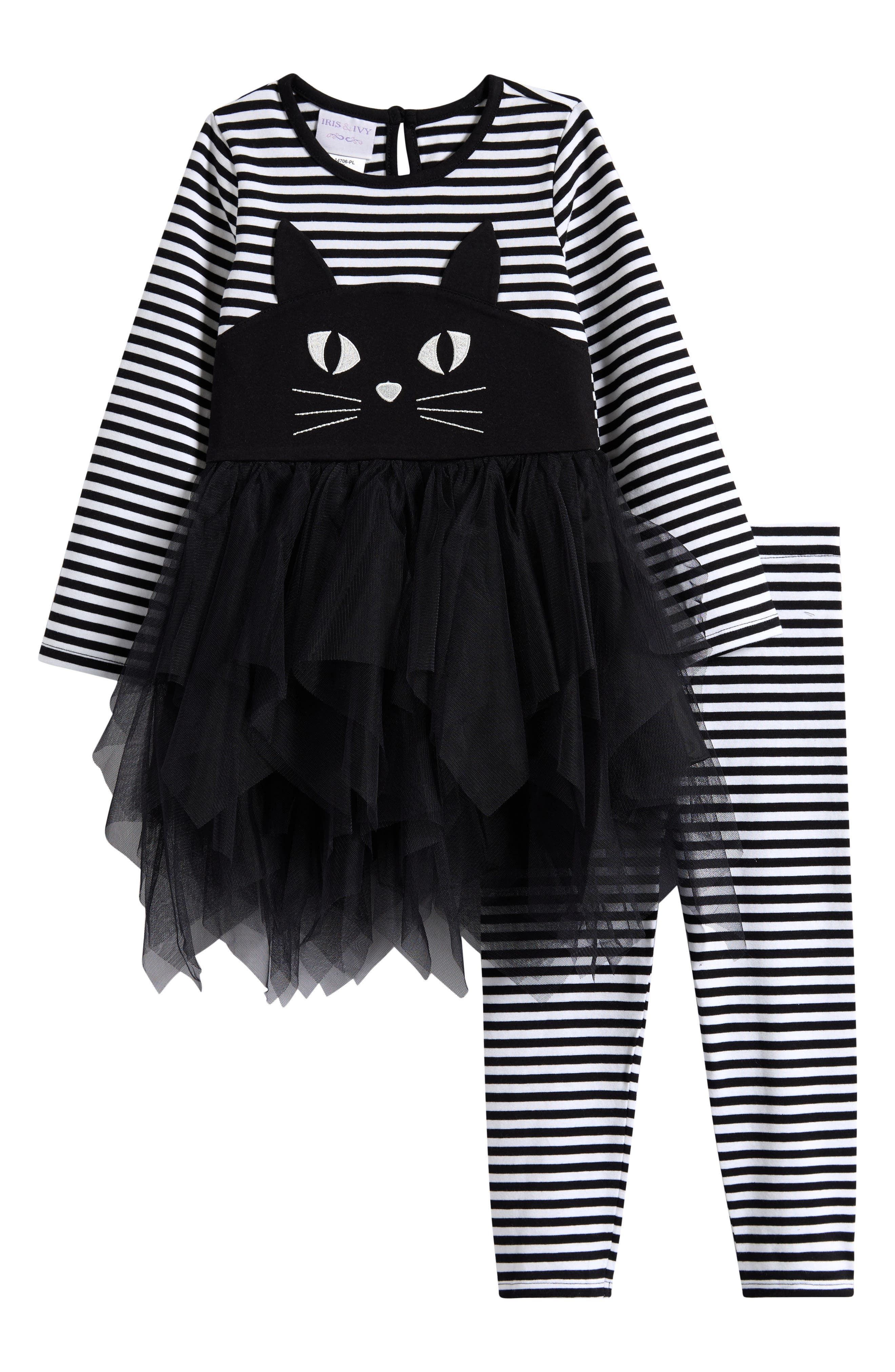 Iris & Ivy Kids' Cat Face Long Sleeve Tutu Dress & Leggings Set