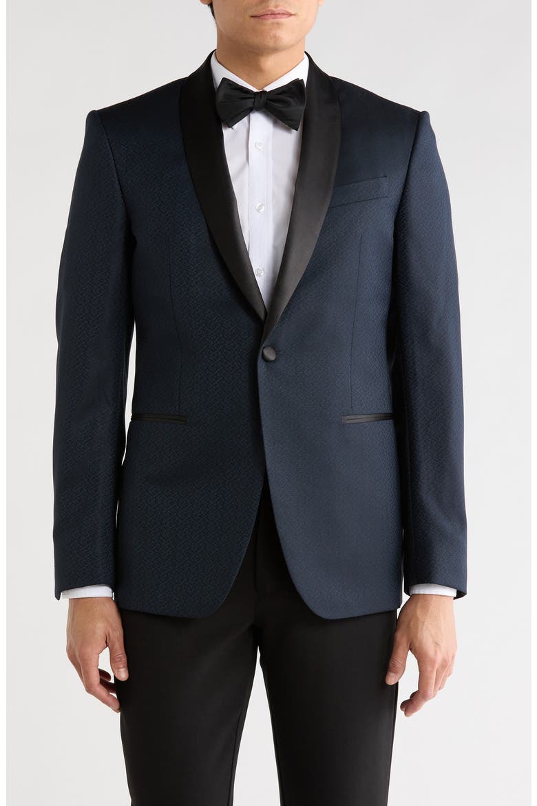 Micro Jacquard Shawl Lapel Wool Dinner Jacket, Main, color, NAVY
