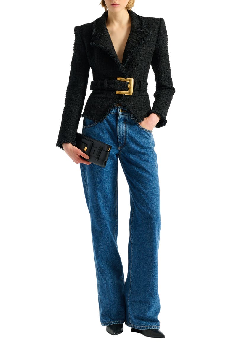 Belted tweed jacket, Main, color, black