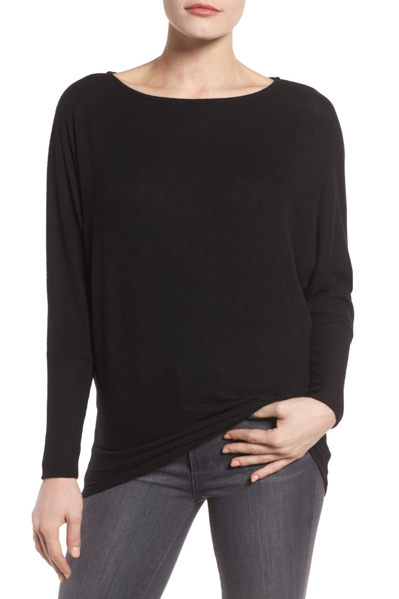 Gibson Dolman Sleeve Fleece Top, Main, color, BLACK