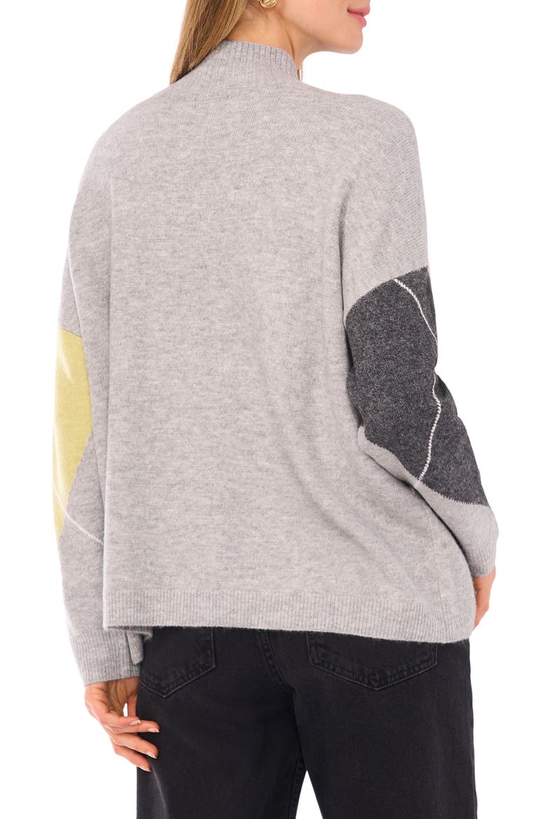 Argyle Mock Neck Sweater, Alternate, color, LIGHT HEATHER GREY