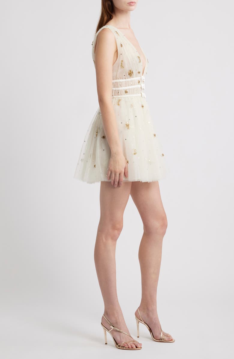 LoveShackFancy Lawton Embellished Tulle Minidress, Alternate, color, Lunar Gold