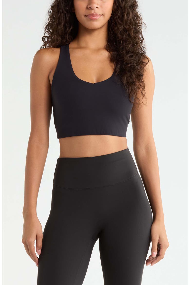 Studio Luxe Essential Racerback Sports Bra, Main, color, BLACK