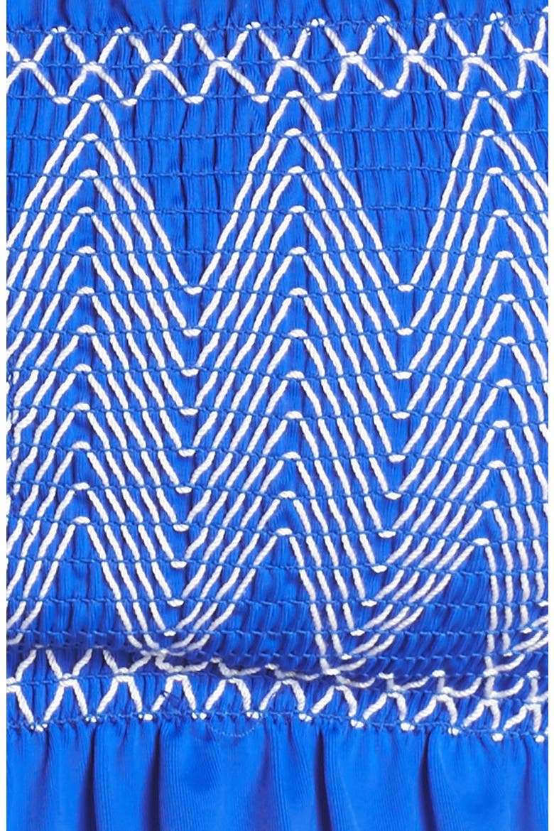 Smocked Bardot Bikini Top, Alternate, color, BRIGHT BLUE