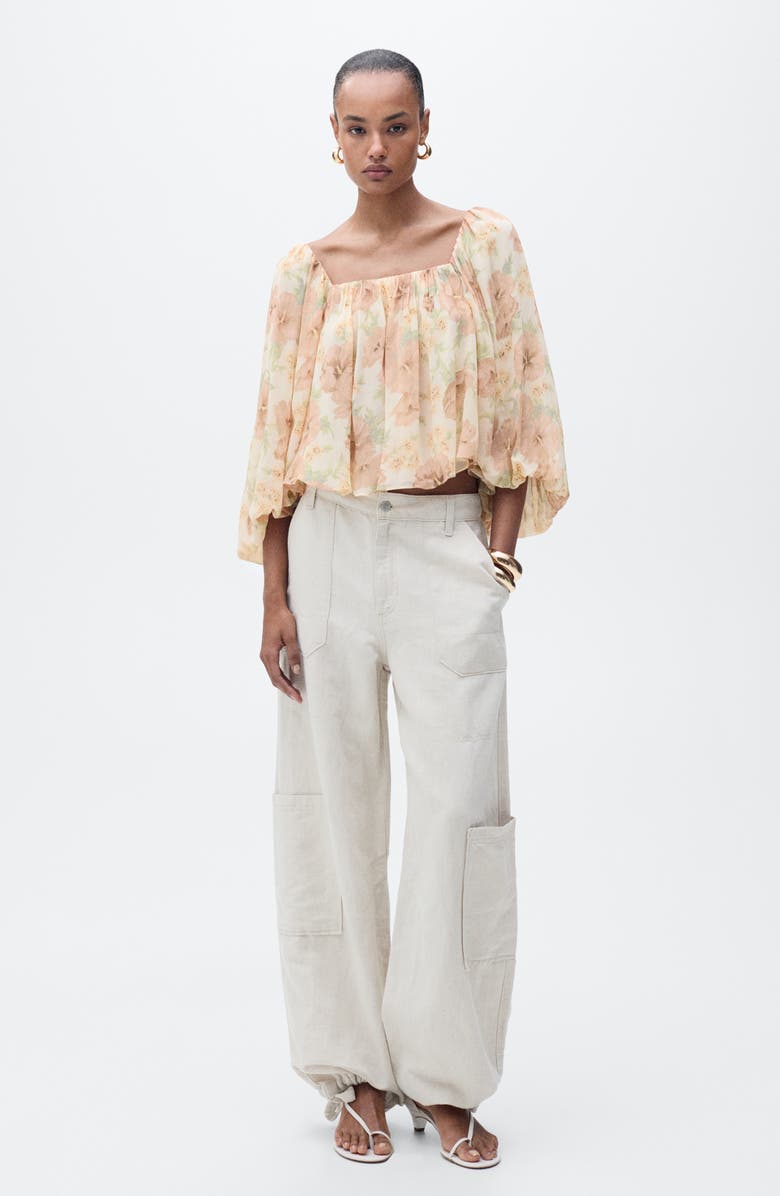 MANGO Open Back Puff Sleeve Chiffon Top, Alternate, color, Ecru