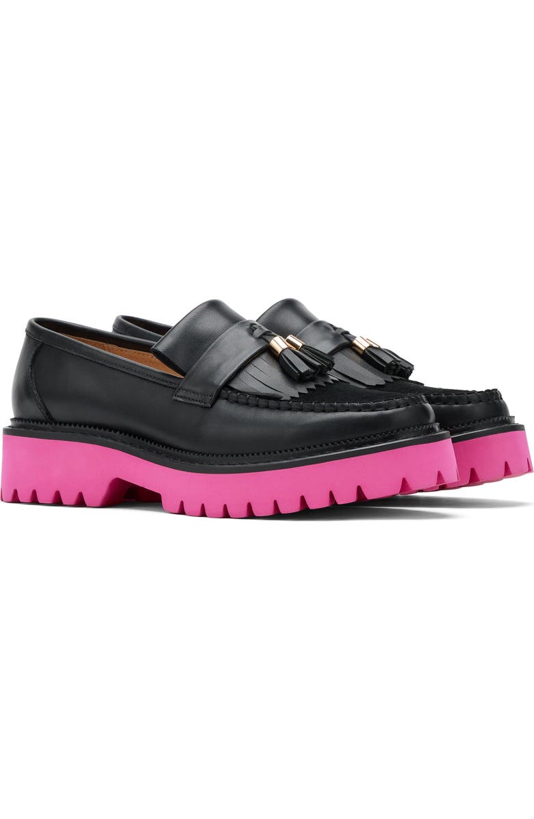 MARC NOLAN Ms. Journey Leather Lug Tassel Loafer, Alternate, color, Black/Pink