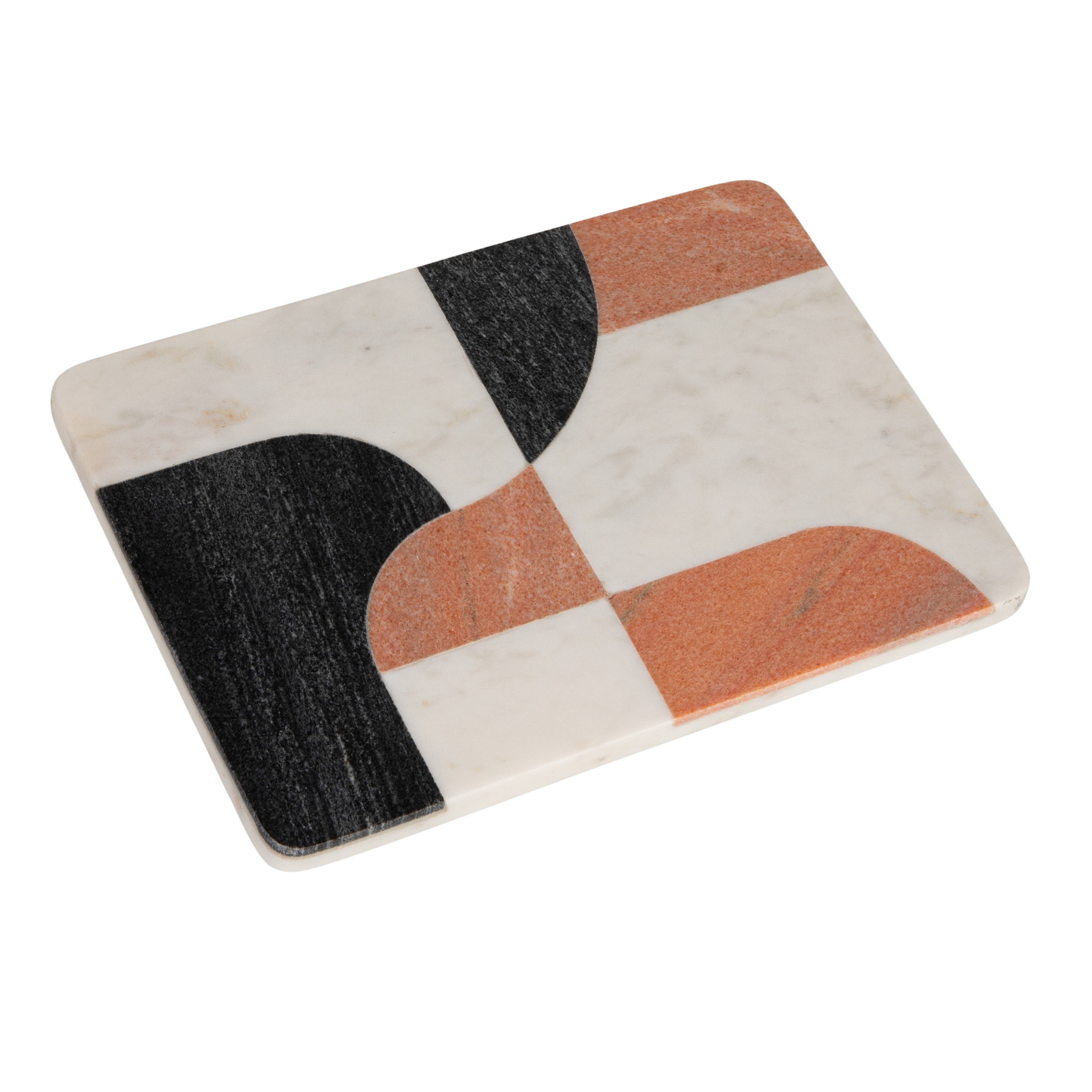 Storied Home Marble Cutting Board With Abstract Design, White, Rust Color And Black In Multi