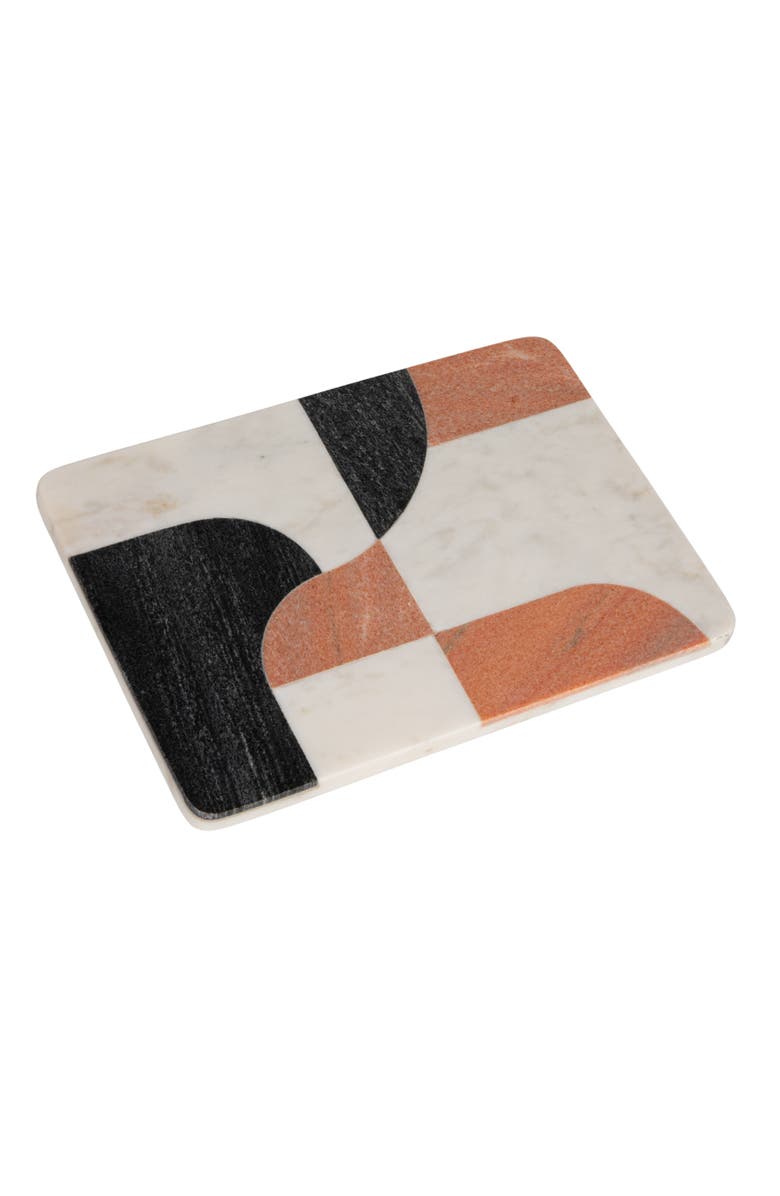 Storied Home Marble Cutting Board with Abstract Design, White, Rust Color and Black, Main, color, White