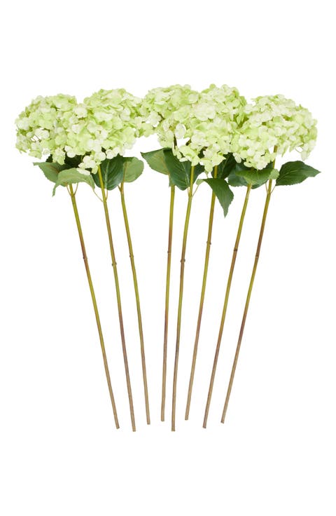 Set of Eight Green Hydrangea Artificial Flowers