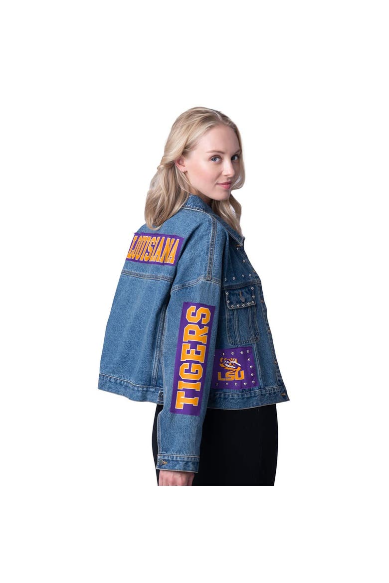 Women's G-III 4Her by Carl Banks Denim LSU Tigers Game Ball Patches and Studs Full-Button Jacket, Alternate, color, Denim