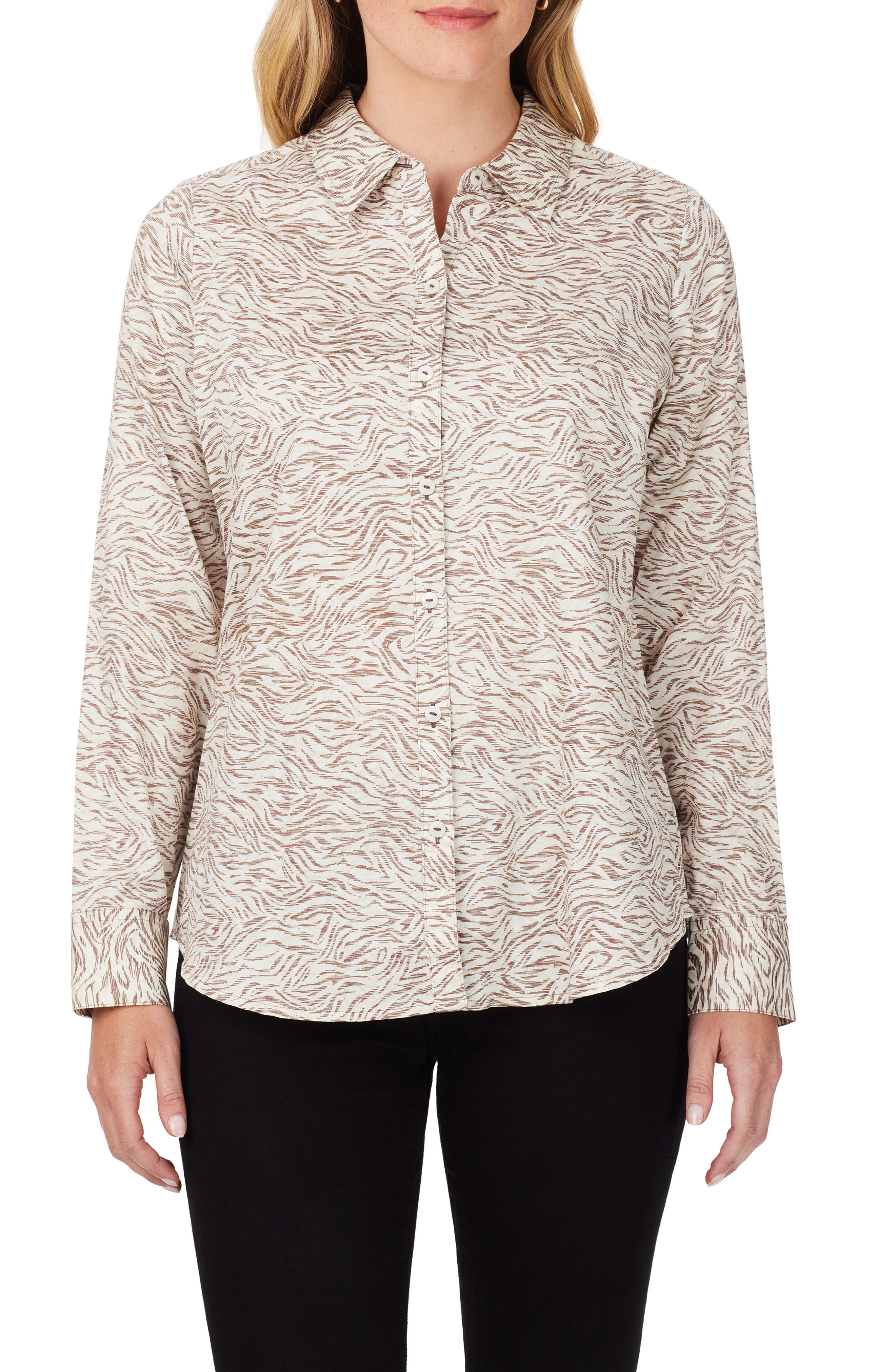 Foxcroft Davis Zebra Print Button-Up Shirt