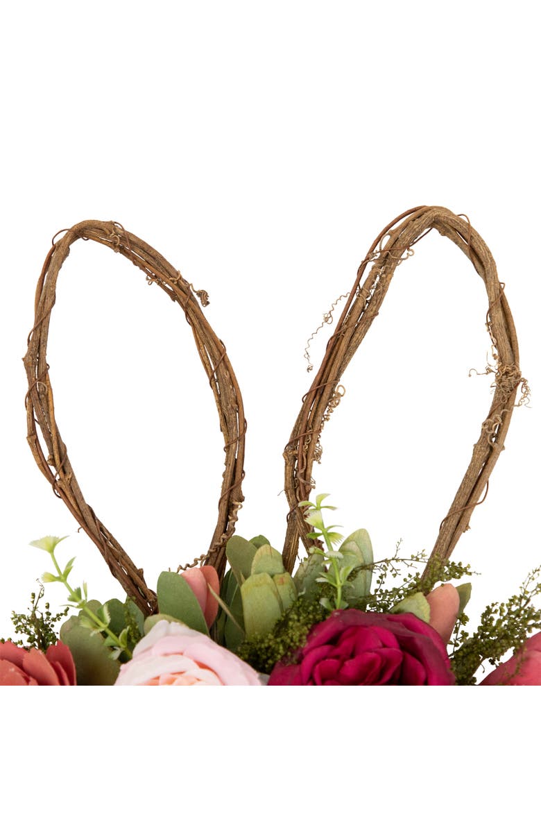 Northlight Wooden Floral Easter Bunny Ears Twig Wreath - 15", Alternate, color, Pink