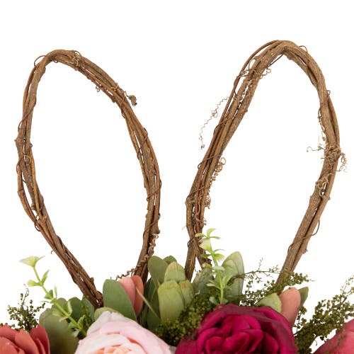 Northlight Wooden Floral Easter Bunny Ears Twig Wreath In Pink