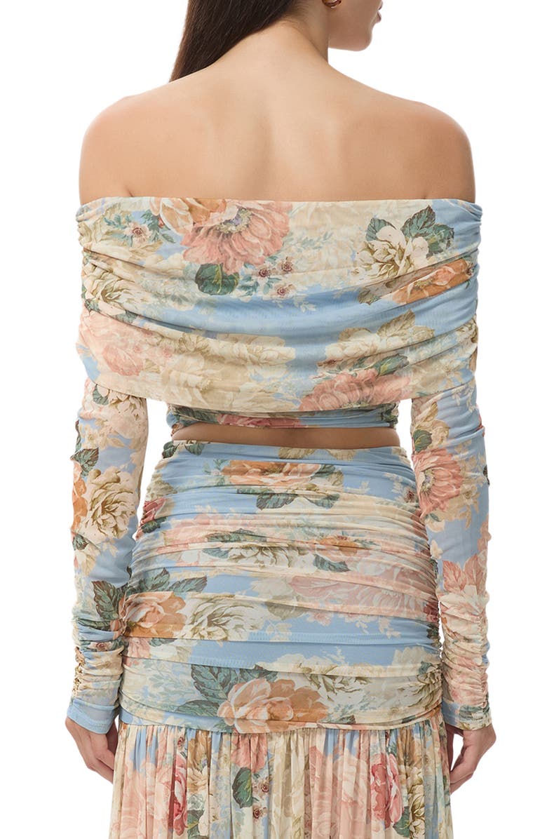 AFRM Dido Floral Off the Shoulder Crop Top, Alternate, color, Soft Slate Bloom