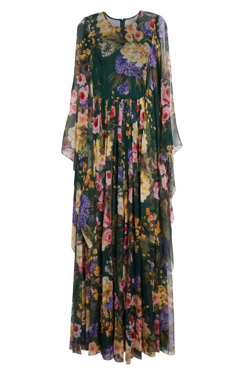 Dolce&Gabbana Garden Floral Print Long Sleeve Silk Chiffon Maxi Dress, Alternate, color, Hv4ybgiardino Fdo Verde