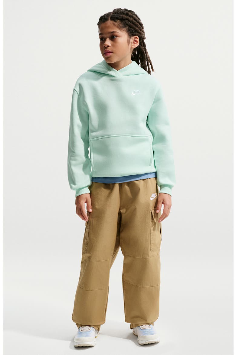 Kids' Club Fleece Hoodie, Main, color, BARELY GREEN/ WHITE