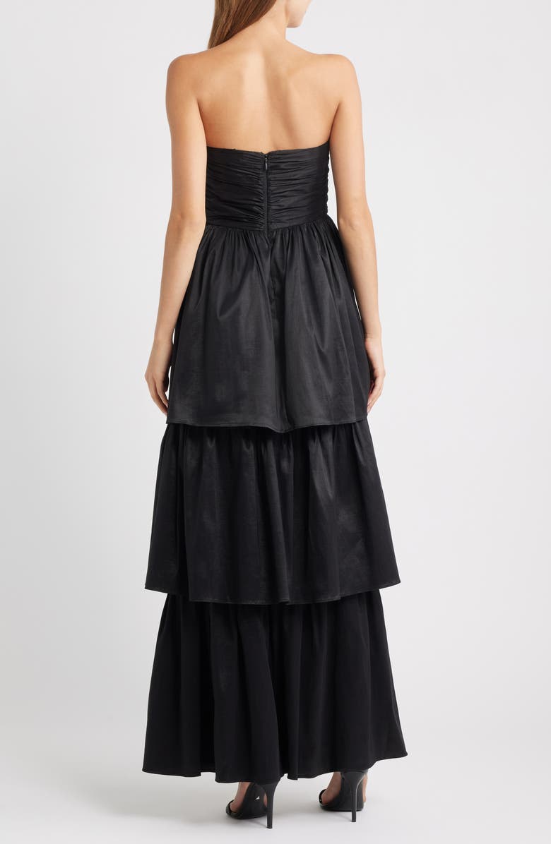 Lulus Rae Tiered Gown, Alternate, color, Black