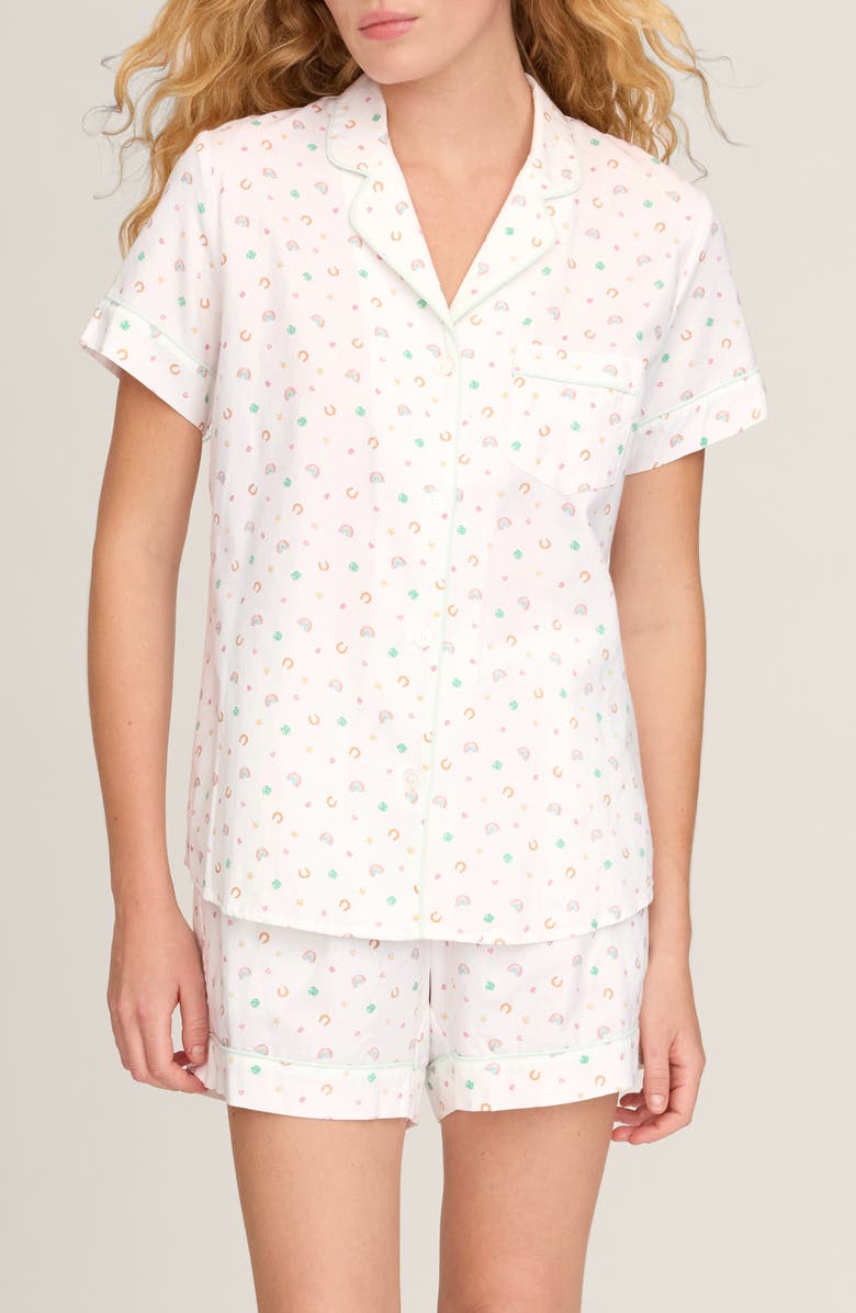 Petite Plume Piped Cotton Twill Pajamas, Main, color, White