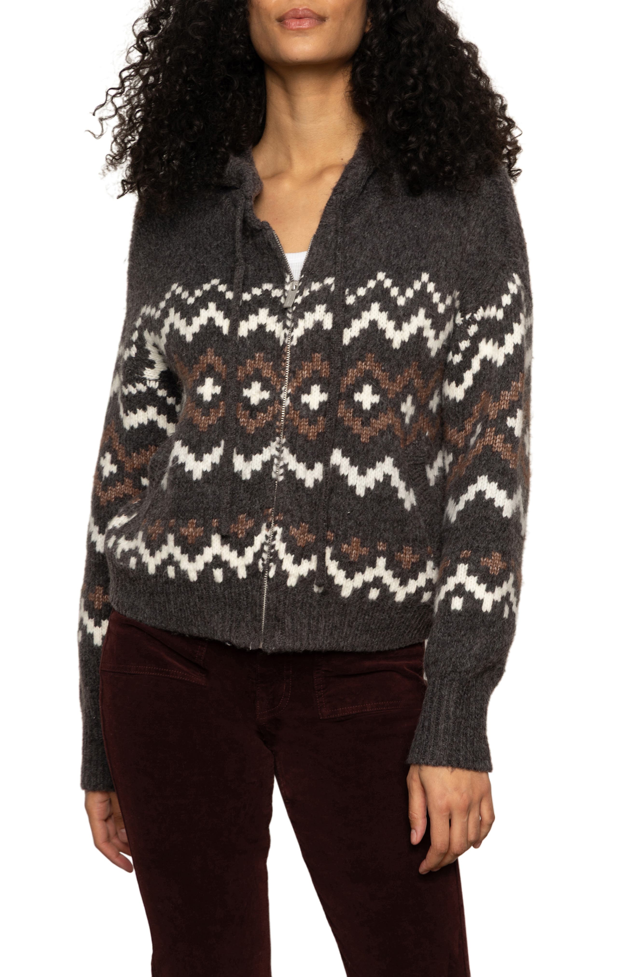 Sanctuary Fair Isle Zip Sweater Hoodie