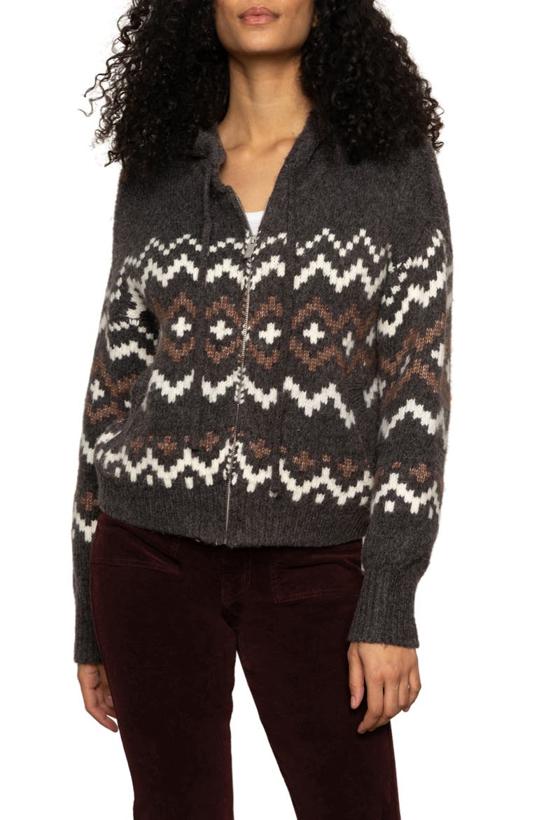 Fair Isle Zip Sweater Hoodie, Main, color, MOCHA FAIRISLE