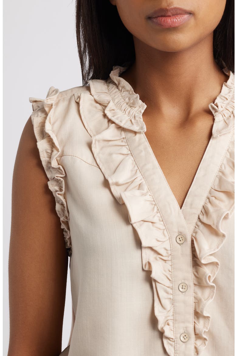 Ruffle Accent Sleeveless Top, Alternate, color, MACADAMIA