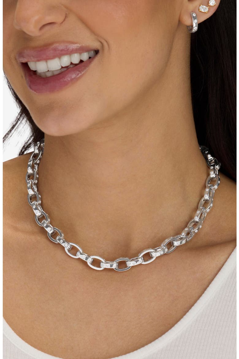 Ashley Cubic Zirconia Chain Link Necklace, Alternate, color, SILVER-WHITE