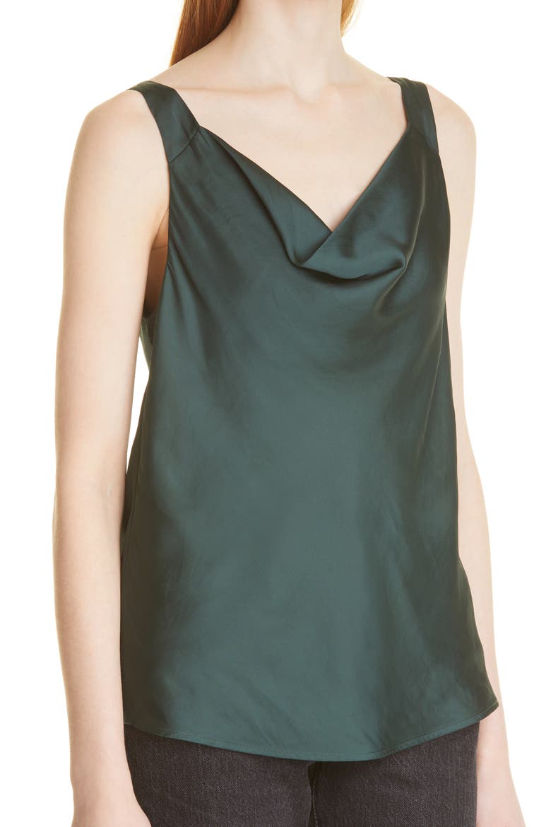 Jaida Cowl Neck Satin Cami, Alternate, color, DARK SPRUCE