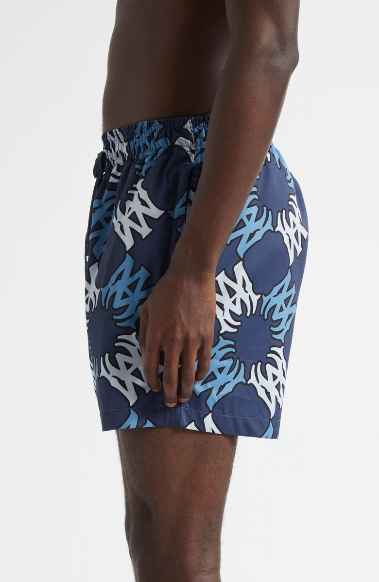 AMIRI MA Quad Monogram Print Swim Trunks, Alternate, color, Midnight Blue