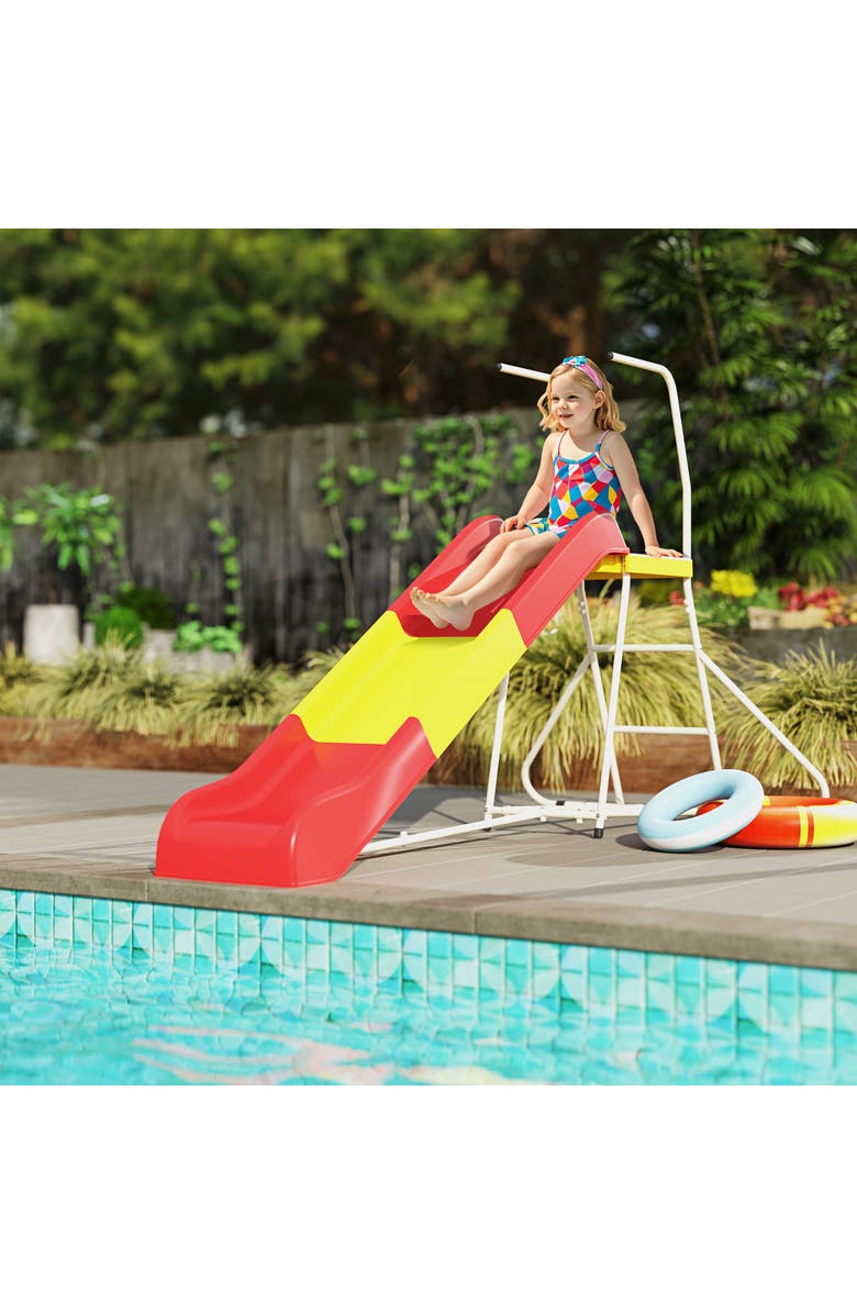 Qaba 6ft Kids Slide with Climbing Ladder, Platform, Indoor/Outdoor Use, Alternate, color, Red