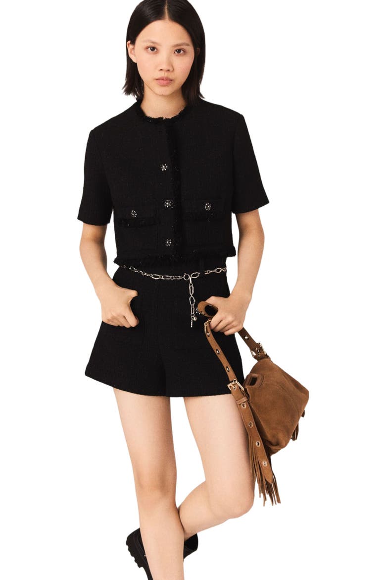 Shiny tweed shorts, Alternate, color, Black
