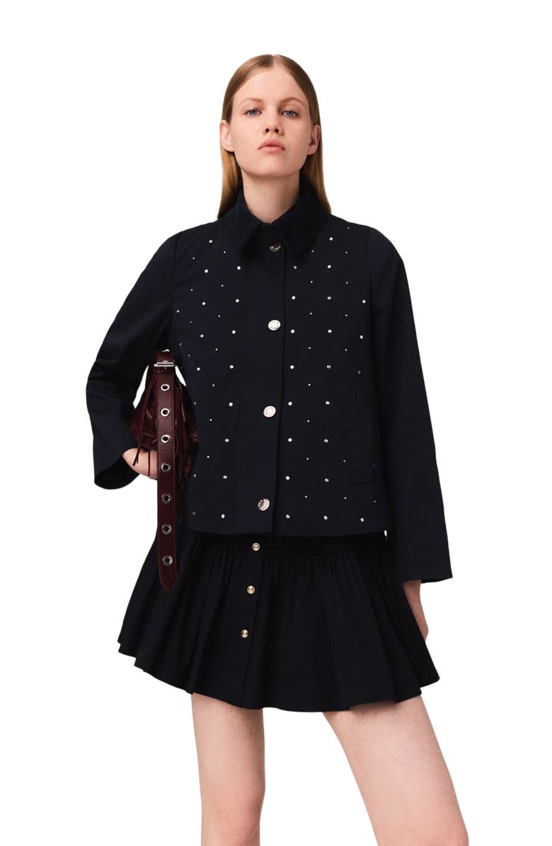 maje Cropped velvet collar jacket, Alternate, color, Navy