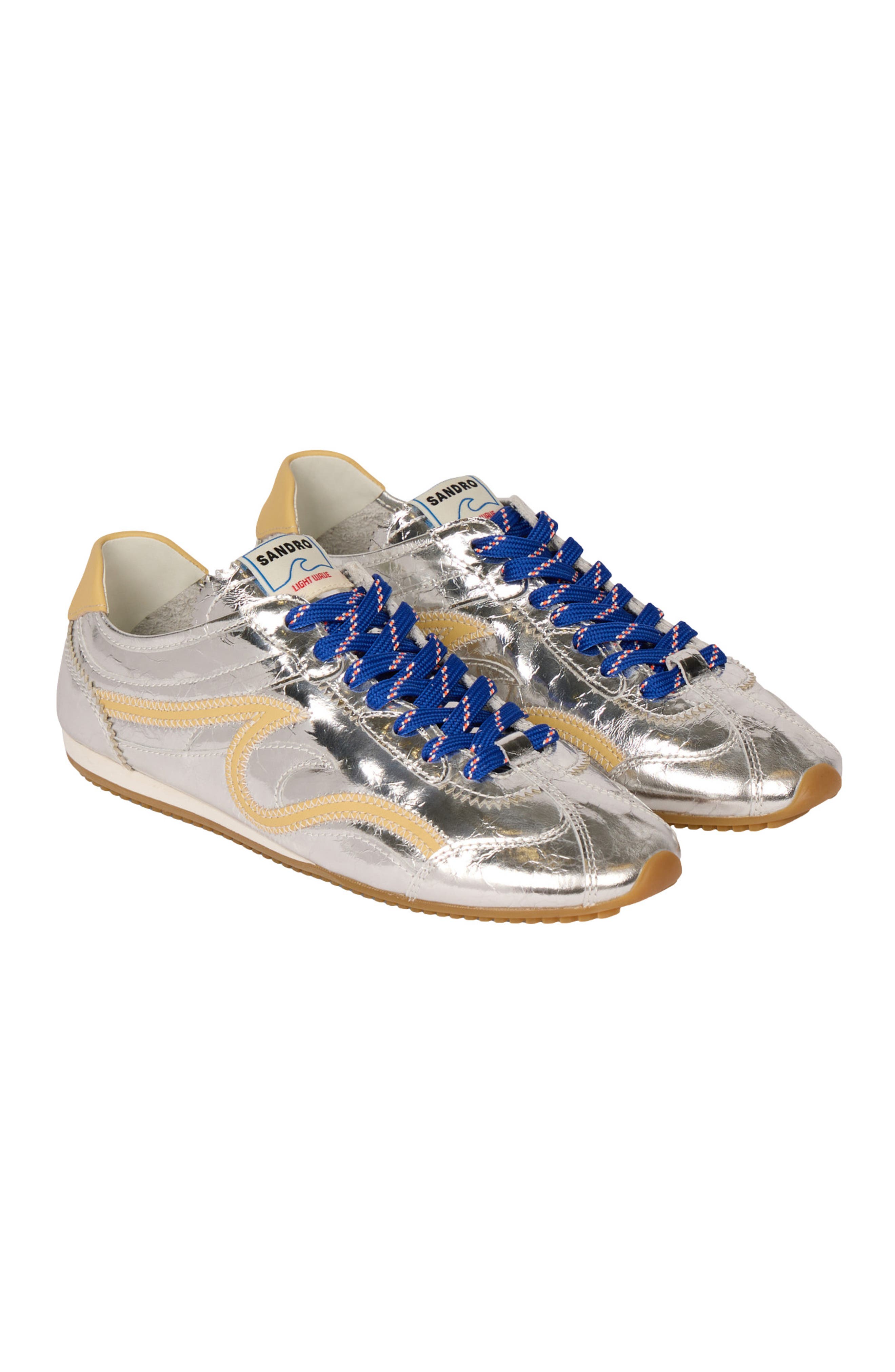 SANDRO LightWave metallic leather trainers, Alternate, color, Silver